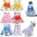 6 Pieces Dog Dresses for Small Dogs Girls, Cute Princess Puppy Kitten Dog Dresses with Flowers and Bowknot for Pet Dogs Cats, Small Dog Outfits Female Pet Skirts Clothes for Chihuahua Yorkies