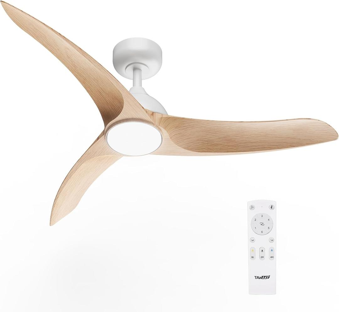 Ceiling Fans with Lights, 42 inch Low Profile Ceiling Fan with Light and Remote Control, Flush Mount, 3CCT, Dimmable, Quiet Reversible Motor, Modern Ceiling Fan for Bedroom Indoor/Outdoor Use (Wood)