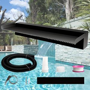 Pool Fountain Stainless Steel Pond Waterfall Spillway Kits for Indoor/Outdoor Decorative, 24 Inches Black Pool Water Feature for Garden Patio, Backyard Koi Pond Decor(No LED Light) (24"x8"x4")