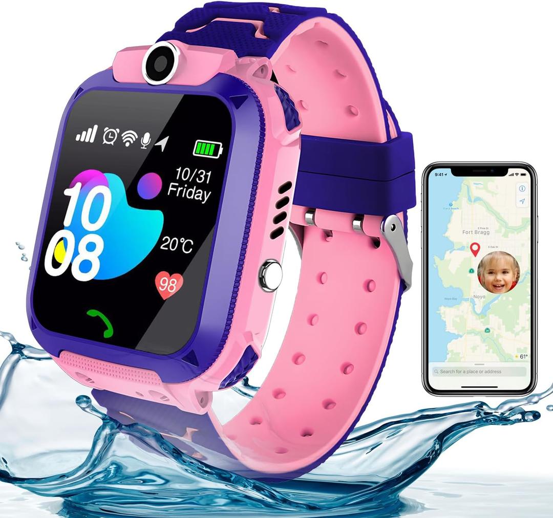 DDD Kids Waterproof Smart Watch,SIM Card for Make and Receive Calls,SOS Emergency,Kids Waterproof Watch,Kids Smart Watch Birthday Gift for 3-12 Year Old (Pink)