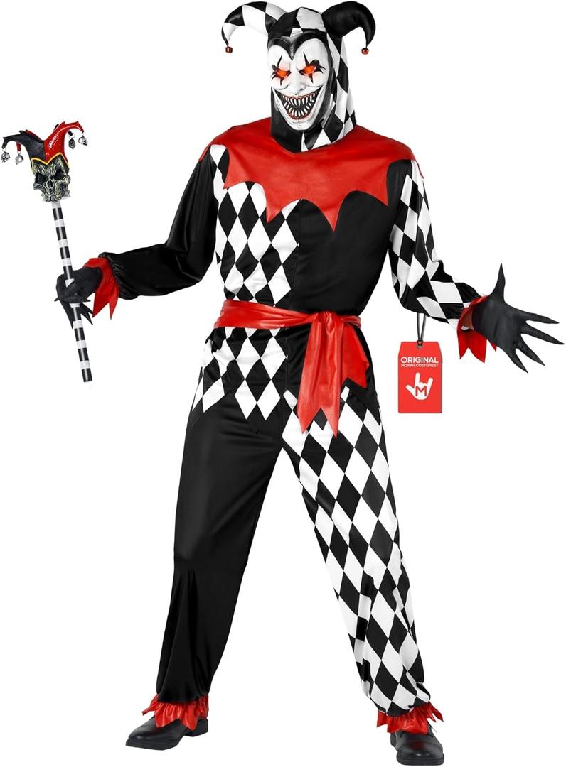 Morph Evil Jester Costume Men, Adult Jester Costume, Scary Halloween Costumes, Halloween Costumes For Men (X-Large)