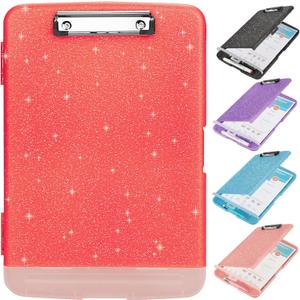 Glitter Clipboard with Storage,Storage Clipboard with Pen Holder,A4 Binder Clip Boards 8.5x11 with Low Profile Clip,Side Opening Sparkle Clipboards,Clipboards Folder for Office Supplies-Grapefruit Red