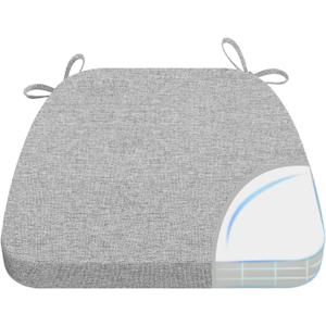 AAAAAcessories D-Shaped Chair Cushions, 2" Thick Dining Chair Pads with Ties and Removable, Machine-Washable Cover, 17" x 16", Light Gray