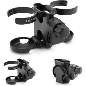 Gromast 3 in 1 Foldable Stroller Cup Holder with Phone Holder, 360 Rotatable Bottle Holder, Universal Cup Holder for Stroller, Wheelchair, Bike, Walker, Scooter, Tricycle - Black