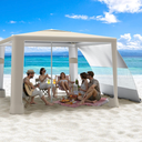 MoKo Beach Cabana, 8'×8' Large Beach Canopy with Side Wall, UPF 50+ Protection Easy Setup Beach Tent Sun Shelter, Adjustable Height Wind Resistant Cabana Beach Tent for Whole Family, Khaki