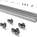 4FT/48" Bypass Door Hardware, Aluminum Double-Closing Sliding Closet Door Hardware with Finger Pull Included, Smoothly and Quietly, Fit Door Thickness 1 3/8" or 1 3/4", Silver