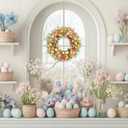 22 Inch Easter Wreaths for Front Door, Egg Wreaths with Tulips and Eucalyptus Leaves, Spring Decorations Outdoor Indoor Outdoor Farmhouse Rustic Easter Door Decor