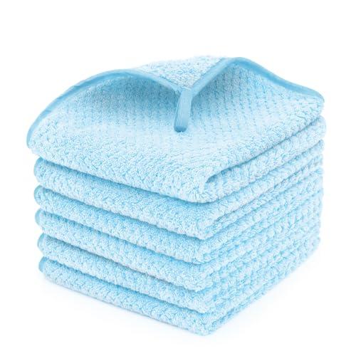 MaopaoBeauty 6 Pack Washcloth Set - Quick Drying & Absorbent Microfiber Gym Towels 13x13 inches - Lightweight & Thin Yoga Towels - Multi-Purpose Camping Towels for SPA, Hotel & Bathroom, Light Blue