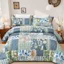 Boho King Size Comforter Set - 3 Piece Patchwork Vintage Soft Bedding Farmhouse Reversible Sage Green Bed Set for All Season, 1 Lightweight Comforter (104"x90") and 2 Pillow Shams (20"x36")