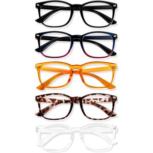 Blue Light Glasses for Woman Men | 99% Blue Light Blocking Glasses for Computer Gaming TV Phone Screen Square Frame | Anti Eyestrain & UV Glare Protection - 5 Pair (5 Pack Mix Color-5)