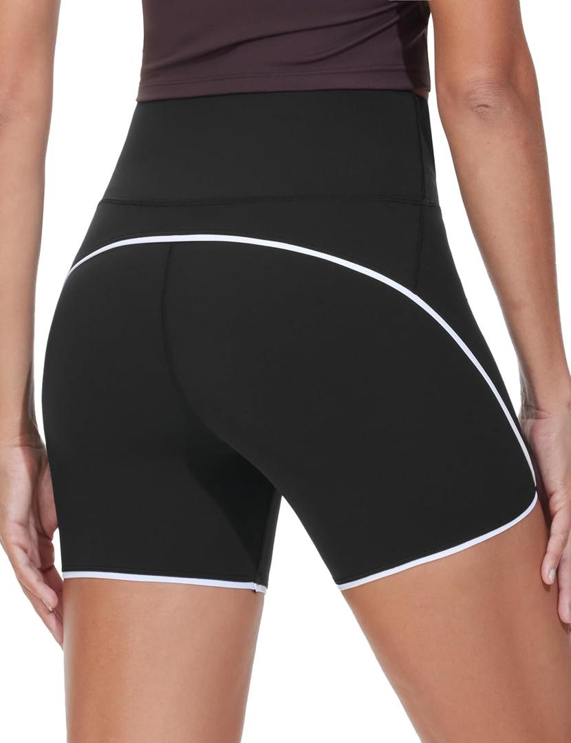 THE GYM PEOPLE Women's Workout Shorts High Rise Running Yoga Lounge Shorts | Soft stretchy, High rise wide waistband, Split sides, Sweat wicking, For running, training and daily wear (Black, S)