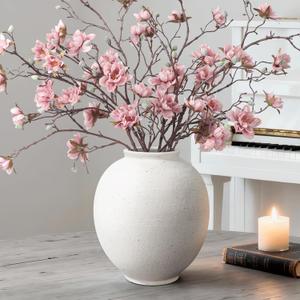 Starttag Large White Ceramic Vase, 9.8 inch Rustic Farmhouse Flowers Vase for Home Decor, Sandstone Texture Round Pottery Tall Vase Indoor for Table Living Room Decor