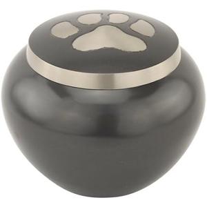 Paw Print Round Pet Cremation Urn for Ashes in Gray, Brass, Large, Dog, Cat, 4.75 Inches High
