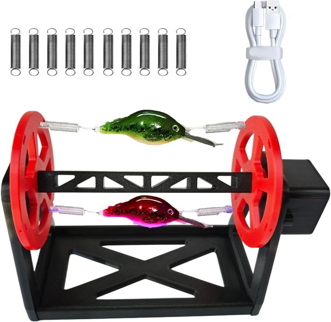 Red Rotating Fishing Lure Drying System with USB Charging, Fishing Lure Epoxy Resin Rotating Drying Stand, Even Coat for Fih Lure After Painting