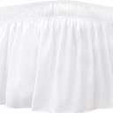 Biscaynebay Wrap Around Bed Skirts for Full & Full XL Beds Extra Short Drop of 9", White Elastic Dust Ruffles Easy Fit Wrinkle and Fade Resistant Silky Luxurious Fabric Solid Machine Washable