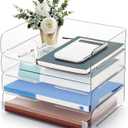 Desk Organizer and Storage,4-Tier Paper Letter Tray Organizers,Stackable Clear Desktop Organizer for Documents,Book Magazine Storage,Office Supplies, (Clear,4 Pack) (4 Count (Pack of 1))