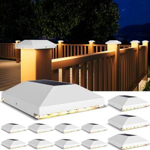 VOLISUN 4x4 Solar Fence Post Lights Outdoor 12pack,Cap Light for 4x4 Wooden/Vinyl Post,White Deck Cap Light Solar Powered for Garden/Patio/Porch