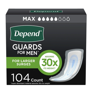 Depend Guards Incontinence Pads for Men, Maximum Absorbency, 104 Count (2 Packs of 52)