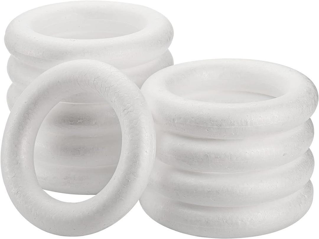 Lyellfe 10 Pieces Foam Wreath Forms, 7.7 Inch Craft Foam Circles, Round Polystyrene Rings, Craft Foam Wreath Circles for DIY, Christmas Holiday, Home Decor