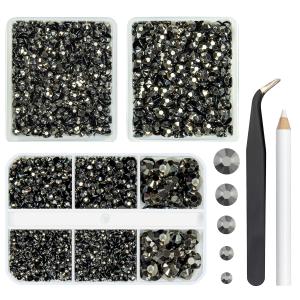 Qiipii 3 Boxes Metallic Gray Resin Rhinestones for Crafting 2mm 3mm 4mm 5mm 6mm Metal Grey Flatback Stones Non Hotfix Steel Gray Gems Diamonds Charms for Nails Face Eyes Makeup Tumblers Bottles Crafts (Jelly)