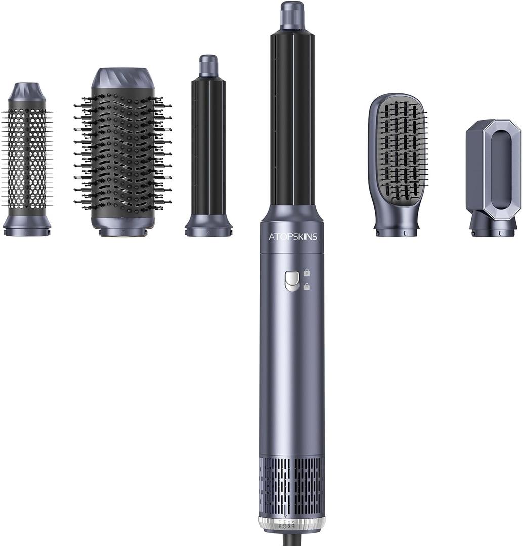 6 in 1 Blow Dryer Brush Set & Hot Air Styler, Negative Ionic Hair Dryer Brush Hair Styling Tools for Fast Drying Straightening Curling Voluming, Ideal Gifting for Women (Blue)