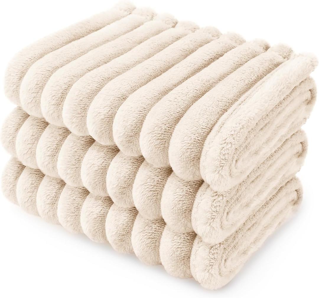 LINENLUX 1 Pack 3 Soft Fleece Dog Blanket for Pet Washable Warm Cat Puppy Fluffy Calming Flannel Beige Small