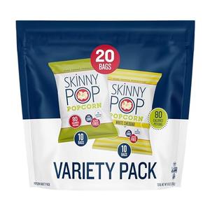 SkinnyPop Variety Pack Original and White Cheddar Popcorn, Gluten Free, Vegan Popcorn, Non-GMO, Healthy Popcorn Snacks, Skinny Pop, 0.5oz Individually Sized Bag, Best By Date: 6'12'25 (20 Count)