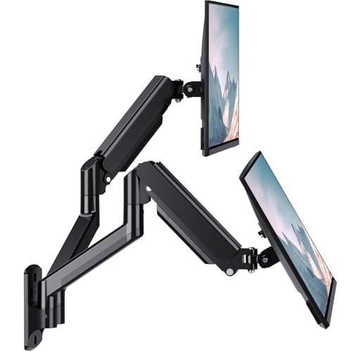 WALI Dual Monitor Wall Mount, Gas Spring Monitor Arm for 2 Screens up to 32 inch, 22 lbs. Fully Adjustable Arm Mounting Holes up to 100 x 100 (GSWM002), Black