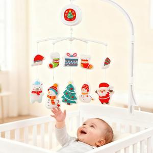Christmas Baby Crib Mobile with Music Box (100+ Lullabies), Rotating Christmas Plush Crib Toys for Newborns, Infant Girls, Baby Shower Gift