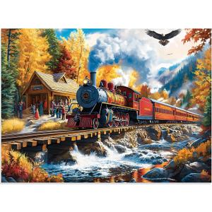Puzzles for Adults 500 Pieces, Train Puzzle for Adults, Fun Fall Landscape Jigsaw Puzzles Seniors, 500 Pieces Recycled Cardboard Puzzle, Challenging Family Game, 20.5 x 15 in