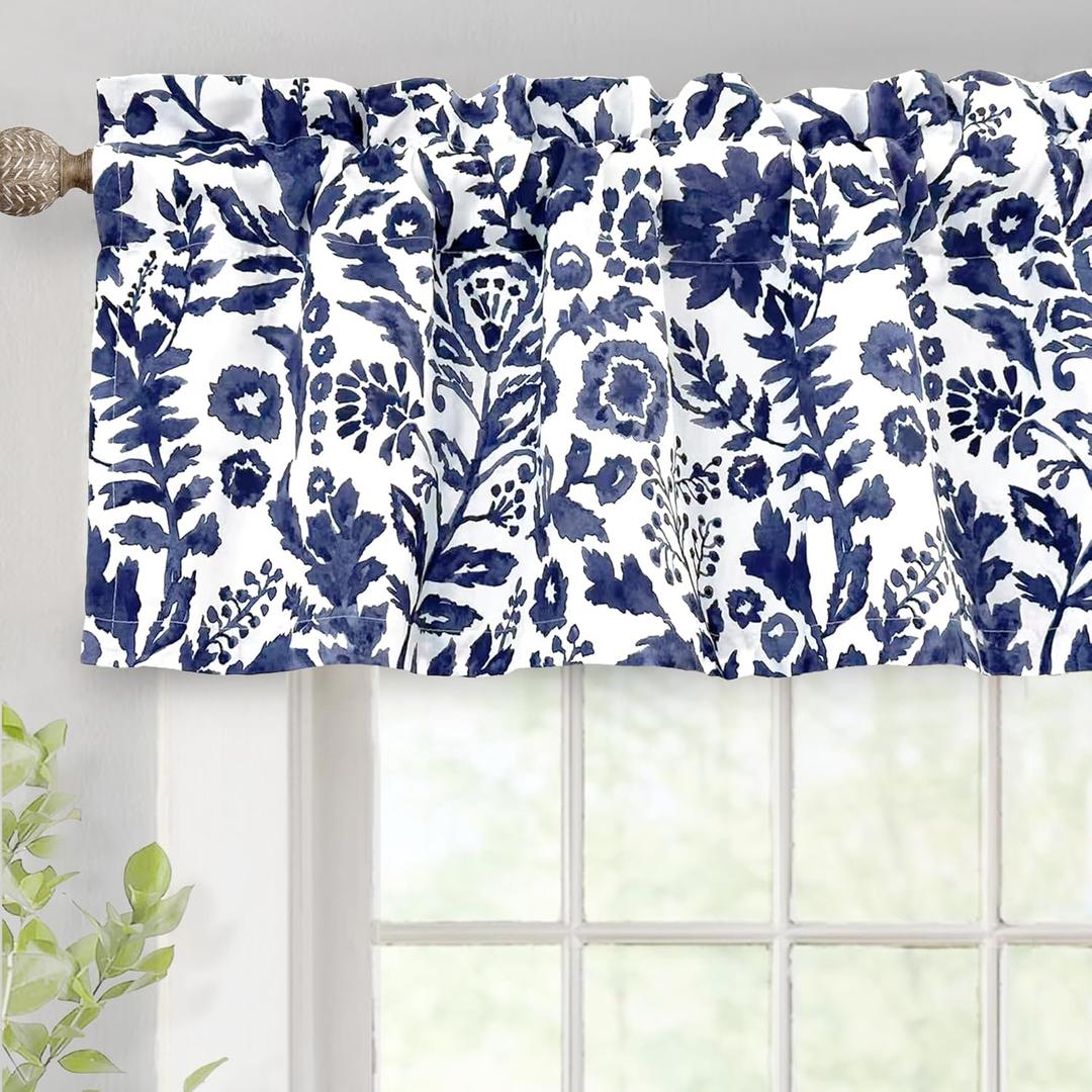 DriftAway Julia Lined Valance Double Layer Thermal Insulated Room Darkening Blackout Valances 3 Inch Rod Pocket Window Valance for Bathroom Living Room 52 Inch by 14 Inch Navy