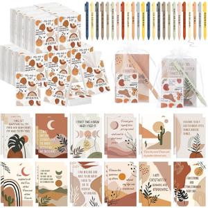 Mooliwe 24 Sets Positive Affirmation Gifts Bulk, Boho Self Care Package-pocket Tissues, Notepads, Ballpoint Pens & Organza Bags, Encouragement Gifts for Women, Employees, Teachers, Coworkers