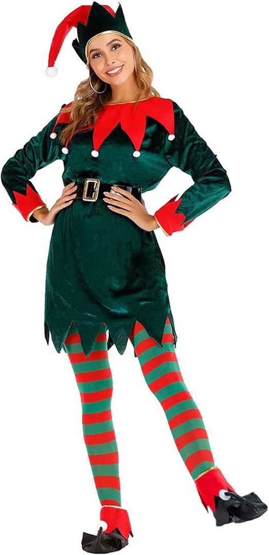 FantastCostumes Women Deluxe Christmas Elf Costume Adult Dark Green Medium