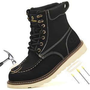 TAKMHI Steel Toe Boots For Men 6 Inch Waterproof Moc Toe Work Boots Comfortable Lightweight Safety Toe Shoes Indestructible Non Slip Puncture Resistant Industrial Construction Boot, Size 10.5