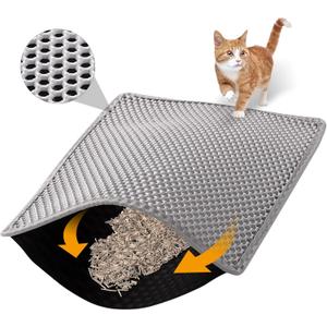 Cat Litter Mat, 30x24 Inch Double Layer Litter Box Mat, Waterproof Cat Mat for Litter Box (Gray)