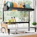 Sakugi Over The Sink Dish Drying Rack, Expandable 2-Tier Stainless Steel Kitchen Storage Organization Accessories for Countertop, Rustproof & Space-Saving, 30"34.5" L x 12" W x 25" H, Black