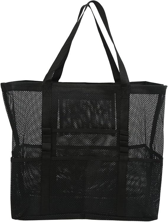 Beach Bag - Mesh Tote Bag Beach Vacation Clothes for Women Pool Bag for Travel Pool Family Cruise Essentials 2025 Black