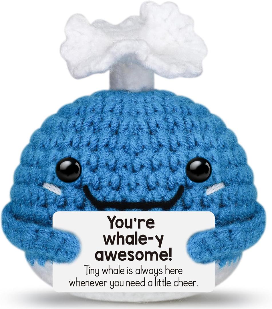 Funny Whale Boss Day Gifts for Women Men,Emotional Cheer Up Support Christmas White Elephant Birthday Gifts for Her Him Teens Teenage Girls Boys Friends Coworker Boss Lady,Handmade Crochet Stuff Decor