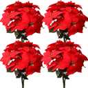 8 Pack Bulk Christmas Artificial Poinsettia Flowers Stem Bouquets Outdoors with 40pcs 8.2 Inch Red Poinsettia Flowers Heads for Christmas Tree, Xmas Garland, Vase, Window Box, Porch Decorations