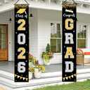 Graduation Decorations 2026 GRAD Banner Black Porch Door Sign Welcome Banner For Indoor Outdoor Wall Graduation Decorations Class of 2026