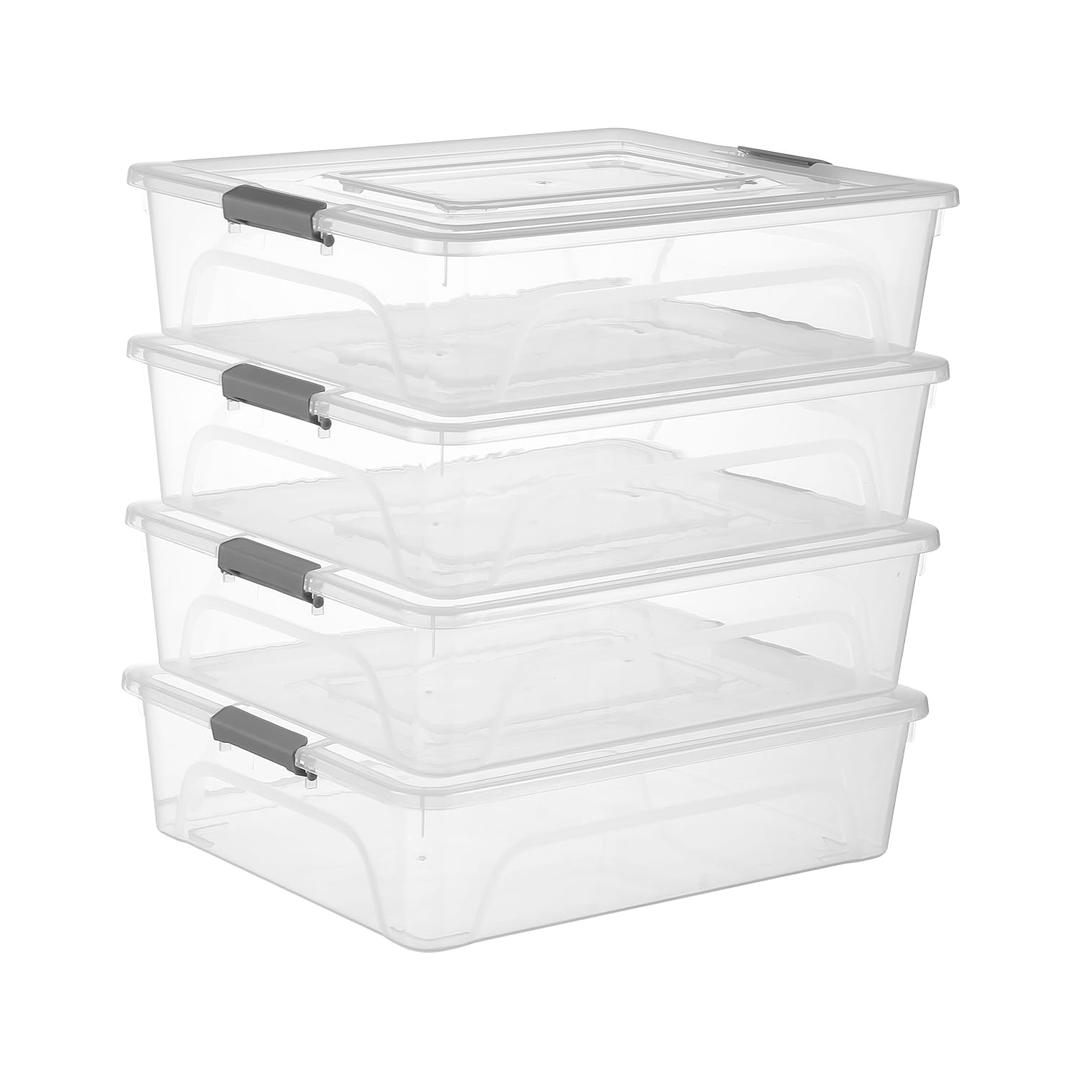 Party Club of America 4 Pack 10QT Clear Plastic Storage Bins with Lids Stackable Storage Box for Crafts, Supplies Clear File Box Plastic Container Bins for Organizing (Large 4Pack)