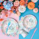 Thanksgiving Pumpkin Gender Reveal Decorations for Baby Shower, Little Pumpkin He Or She Gender Reveal Party Supplies, Disposable Paper Plate, Cup, Napkin, Tablecloth, Cutlery, Serves 24