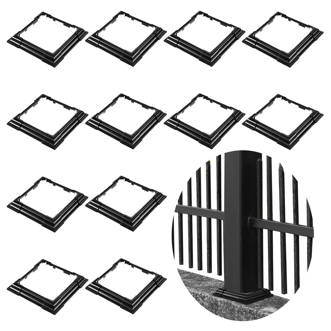 Thyle 12 Pcs 6 x 6 Inches Vinyl Post Sleeve Black Adjustable Post Skirt Base Eusable Column Wrap Trim for 3 to 6.5 Inch Porch Fence Deck Stairs Rails