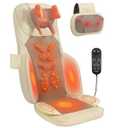 Shiatsu Neck and Back Massager with Heat - 3D Kneading & Vibration Full-Back Massage Cushion to Ease Muscle Stiffness, Adjustable Intensity & Height for Office Chair, Home Use (Beige)