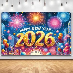 83x59In Happy New Year Banner 2026 Large Backdrop - Muti-Color New Years Decorations 2026 | New Years Eve Party Supplies Banner for Home, Garden, NYE Celebrations & Photoshoot Backdrop Favors