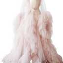 BATHGOWN Sexy Illusion Long Lingerie Tulle Robe Nightgown Bathrobe Sleepwear Bridal Robe Wedding Scarf (Medium, Pink)