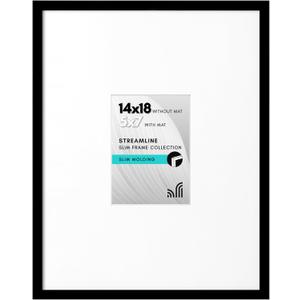 Americanflat 14x18 Picture Frame with Polished Plexiglass - Use as 5x7 Frame with Mat or Display 14x18 Photo Without Mat - Streamline Collection - Thin Border Picture Frames for Wall - Black