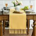 Artoid Mode Yellow Tassel Table Runner, Summer Linen Blend Rustic Farmhouse Style Kitchen Table Decoration Holiday Wedding Party Dinning Decor 13x72 Inch