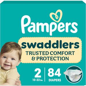 Pampers Swaddlers Diapers, Size 2 (10-22 lbs), 84 Count, Fragrance Free, Hypoallergenic, Absorbent, Pediatrician Recommended, Skin Safe