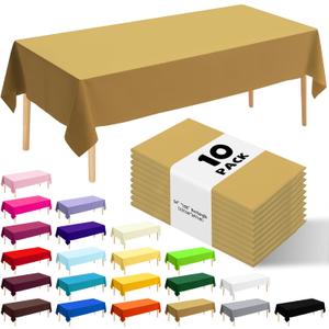 10 Pack Premium Disposable Plastic Tablecloth 54" X 108" Rectangle Table Cover for Birthdays Weddings Christmas Anniversary Buffet Table (Gold)